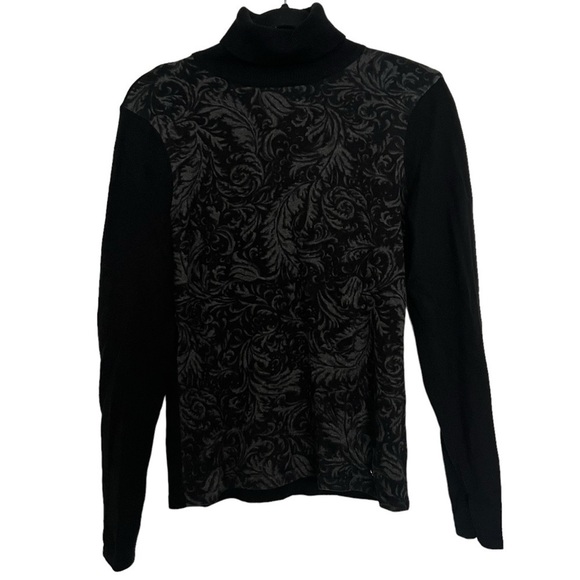 Lauren Ralph Lauren Black Gray Turtleneck Sweater Petite Medium - Picture 1 of 9